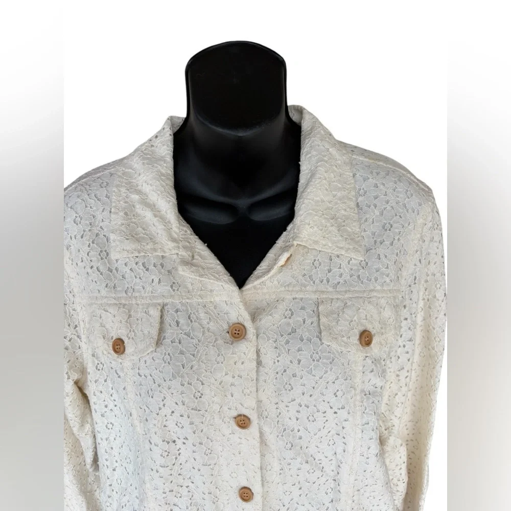 Cold water Creek Jacket Womens Sz M off white Embroidered Eyelet Lace preloved